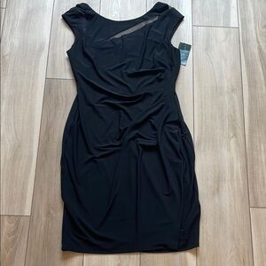 Ralph Lauren Black Asymmetrical Ruched Cocktail Dress size 12